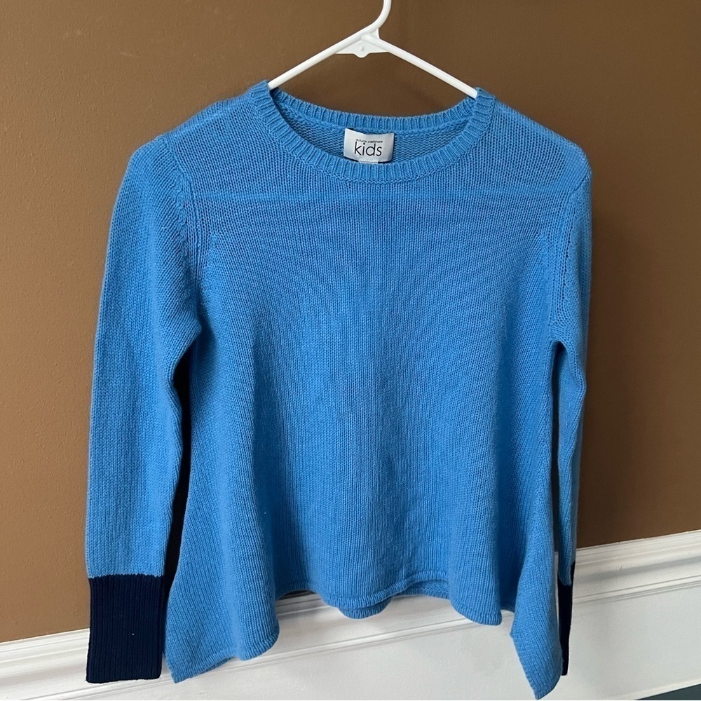 Autumn Cashmere Kids Merino Wool Blue Sweater Size 12 Loose Gauge Hanky Hem